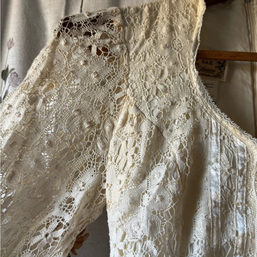 1970’s Gunne Sax by Jessica Cream Lace Long Sleeve Lace Up Dress - Picture 11 of 11